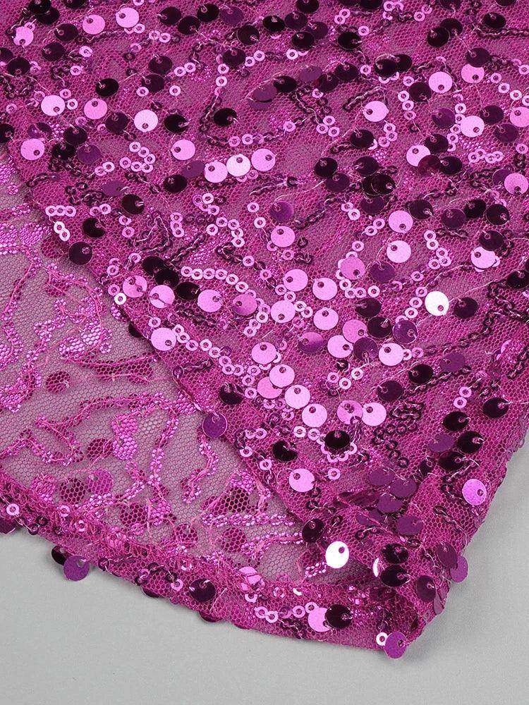 Pink Sequin Rhinestone Maxi Dress - REBECATHELABEL