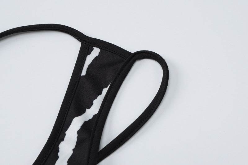 Print Sexy Backless Hollow Out Cutout out Split Sling Dress - REBECATHELABEL