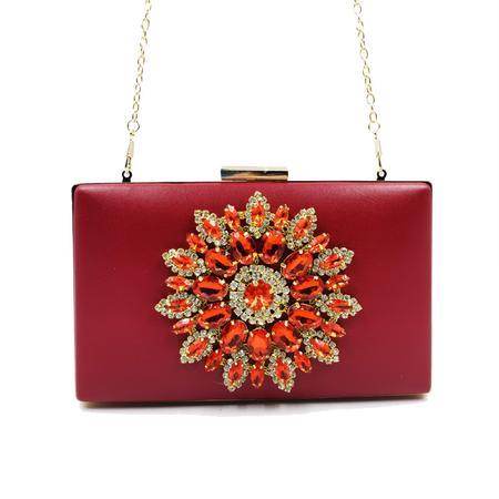 Rhinestone Square Lock Clasp Evening Chain Bag - REBECATHELABEL