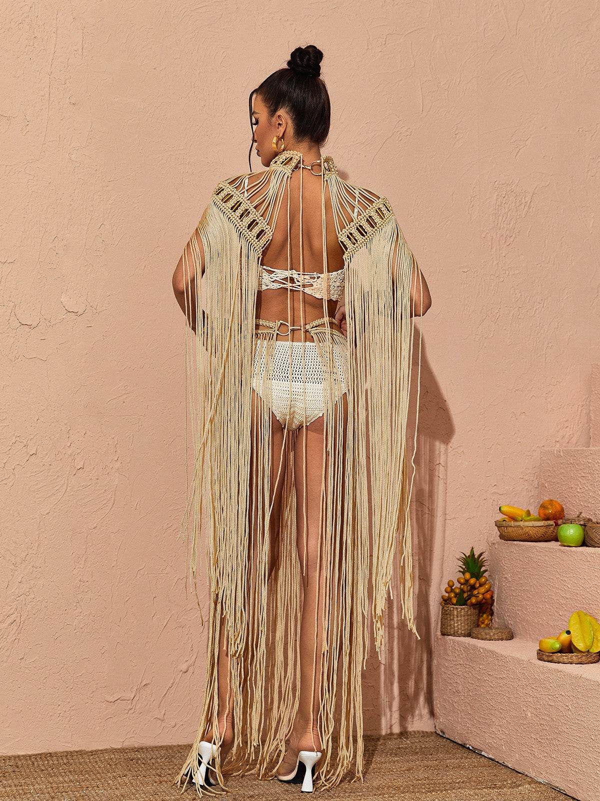 Sabrina Fringe Set In Beige - REBECATHELABEL