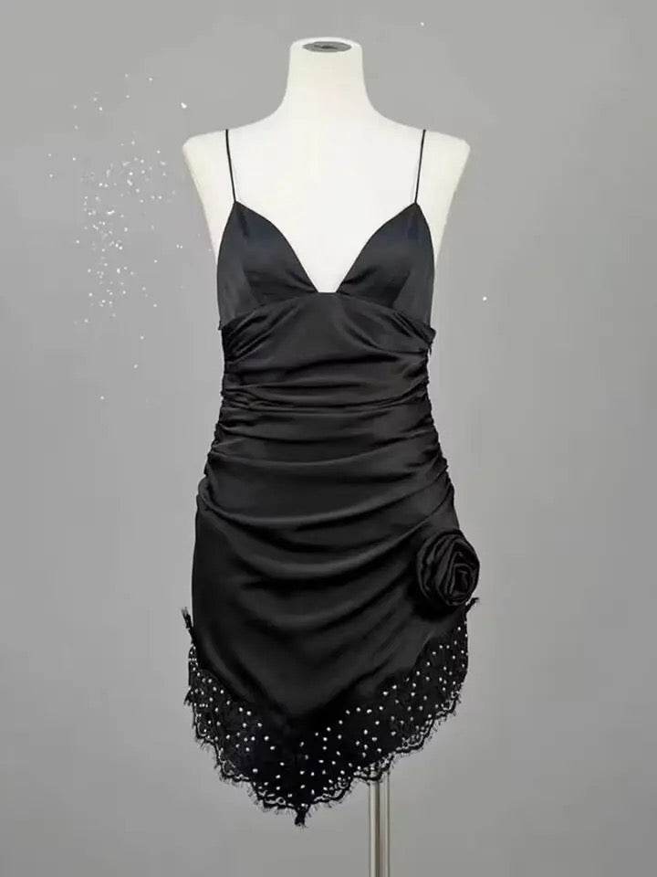 Satin Lace Sexy V-neck Backless dress - REBECATHELABEL