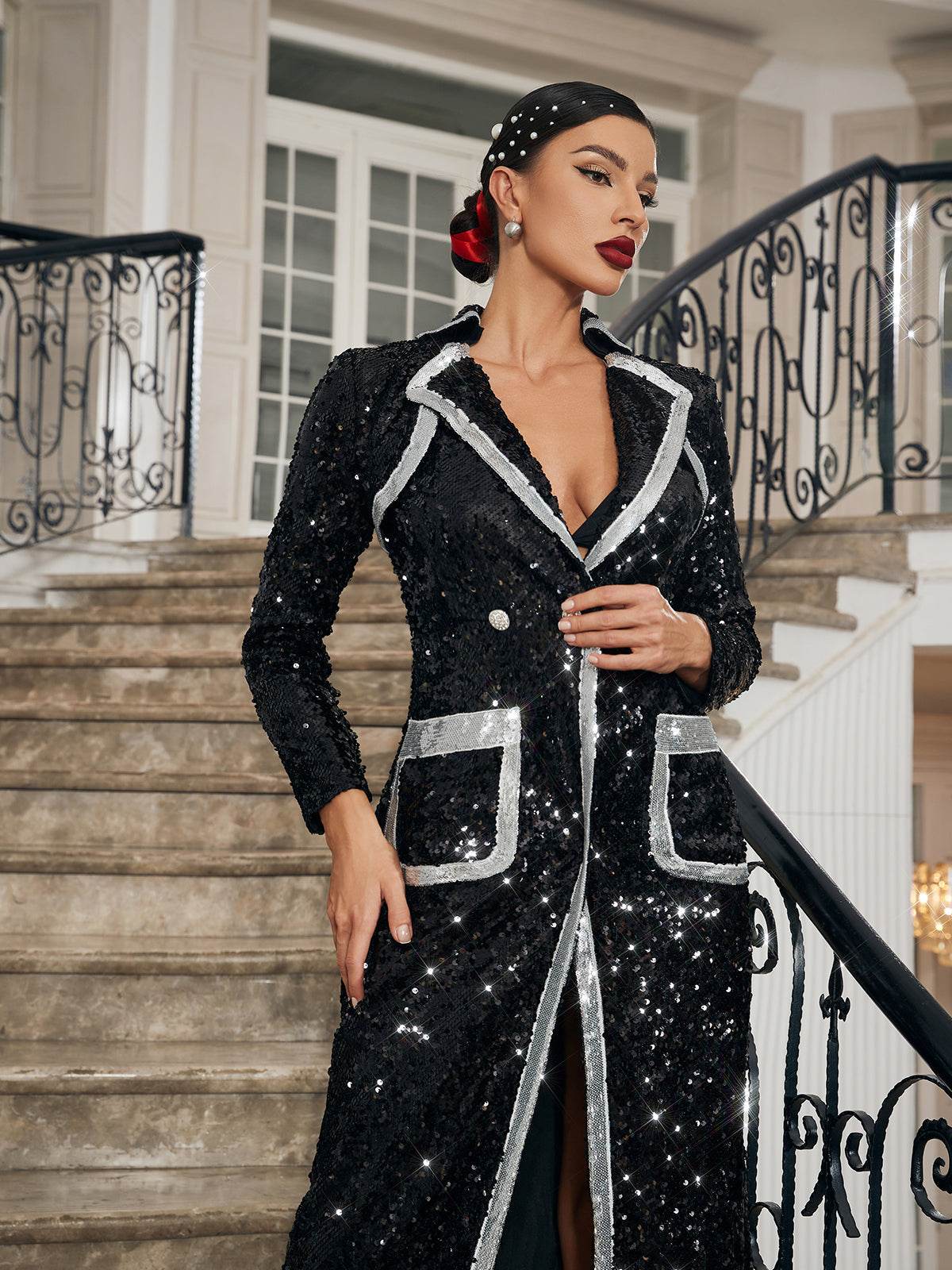 Sequin Blazer Maxi Dress - REBECATHELABEL