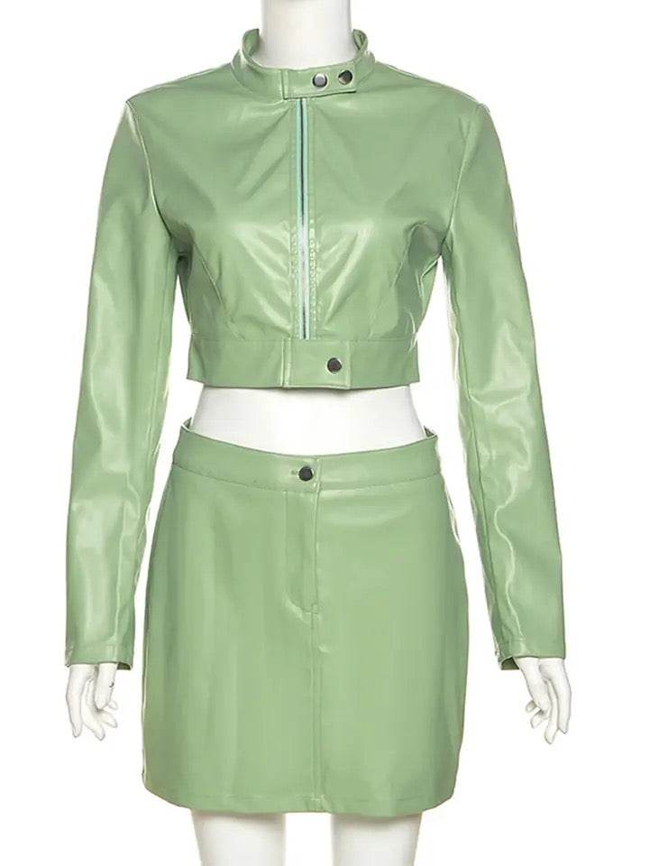 Sexy streetwear leather set - REBECATHELABEL