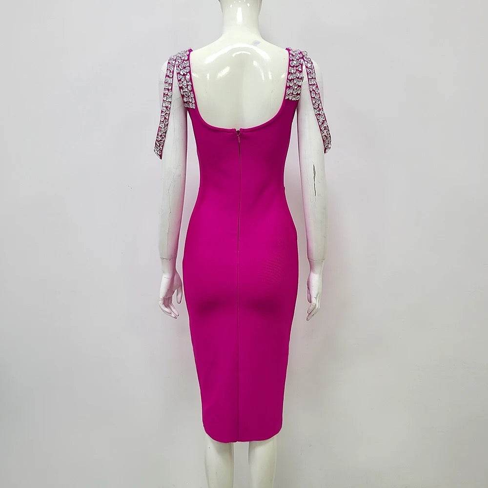 Sleeveless Diamond Tight Midi Bandage Dress - REBECATHELABEL