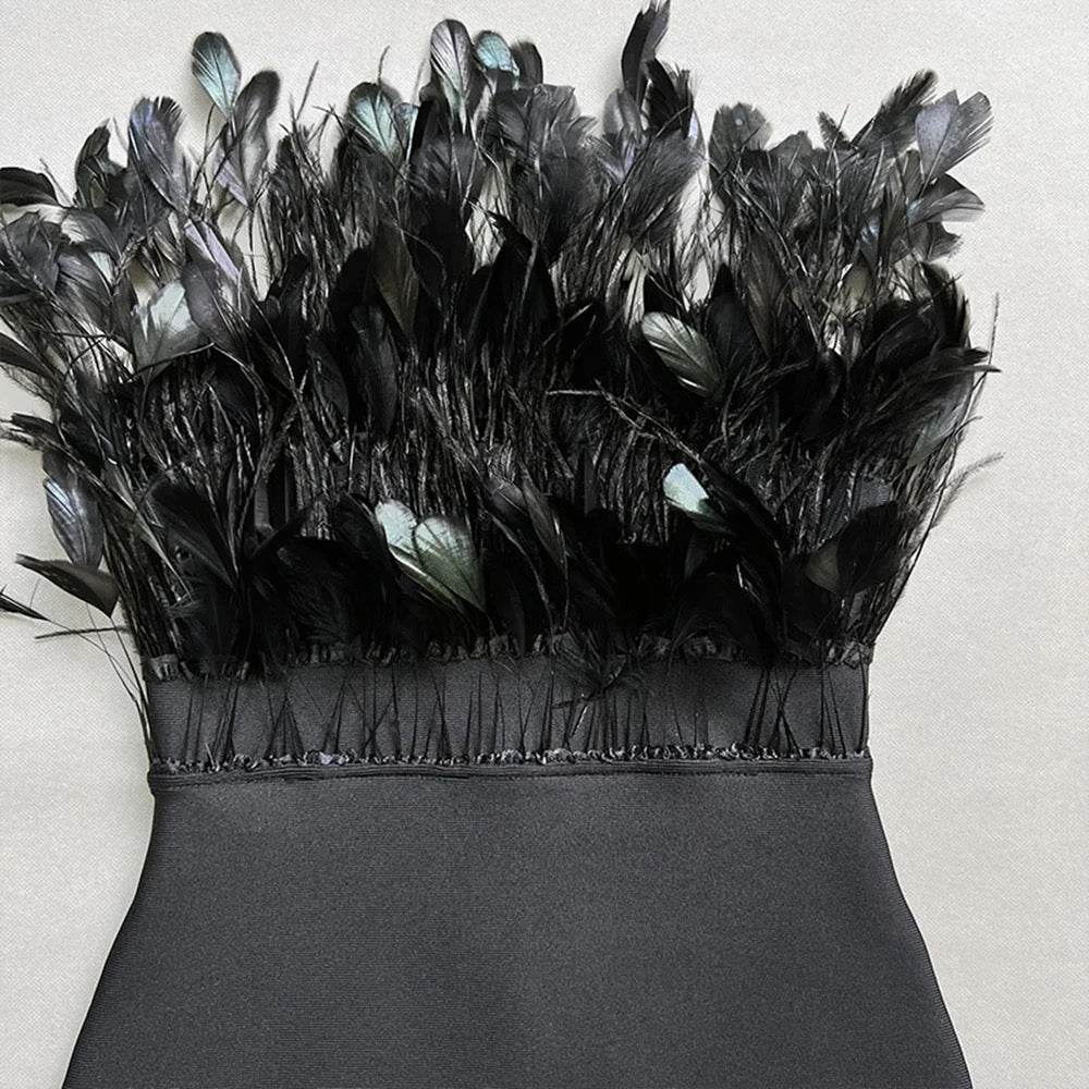 Strapless Feather Bandage Dress - REBECATHELABEL