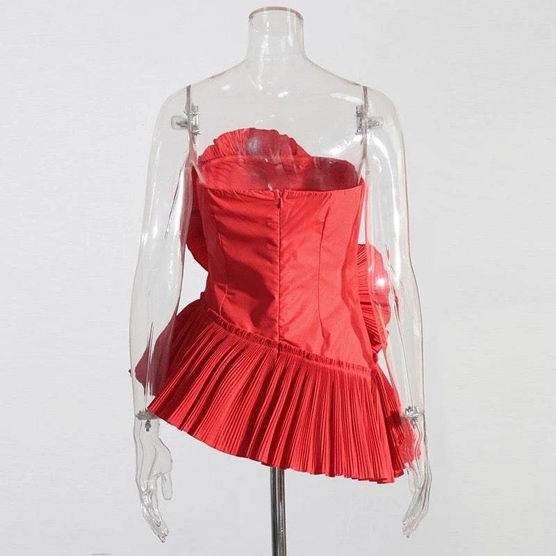 Strapless Flower Pleated Top - REBECATHELABEL