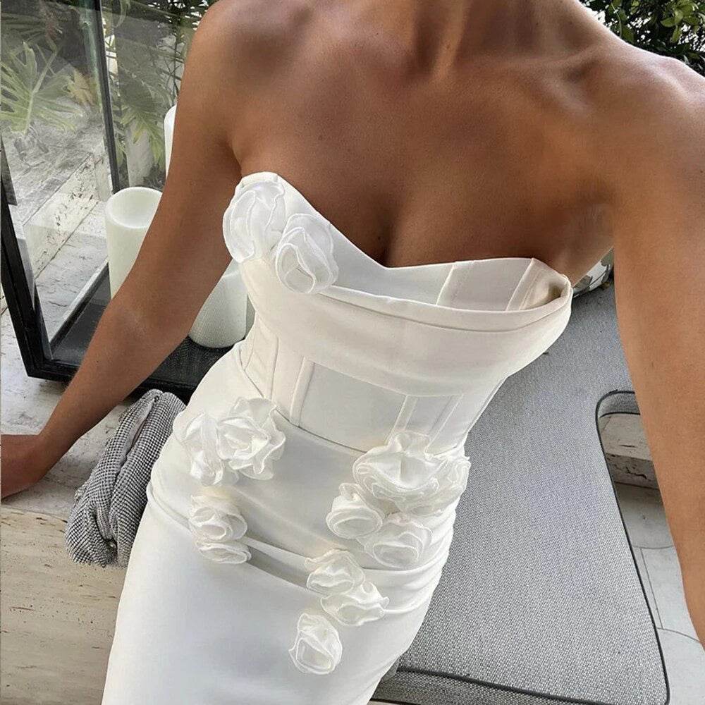 Strapless Flower Sexy Backless Sleeveless Tight Long Dress - REBECATHELABEL