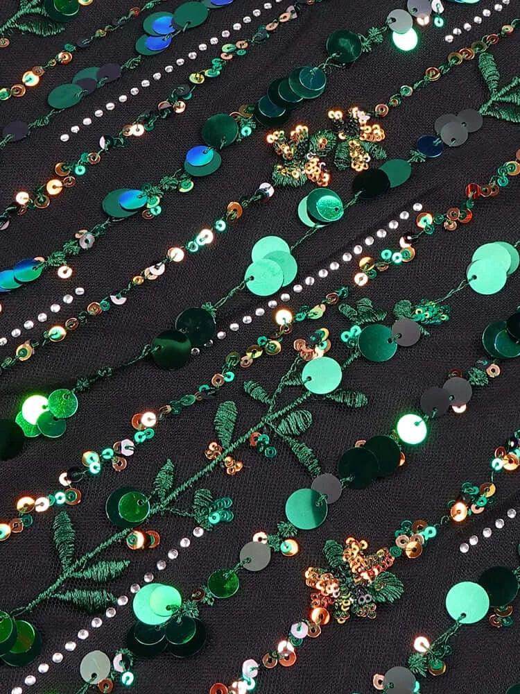 Strapless Sequin Feather Maxi Dress - REBECATHELABEL