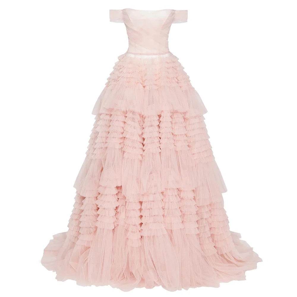 Sweetheart Crumpled Tulle Ruffles Evening Dress - REBECATHELABEL