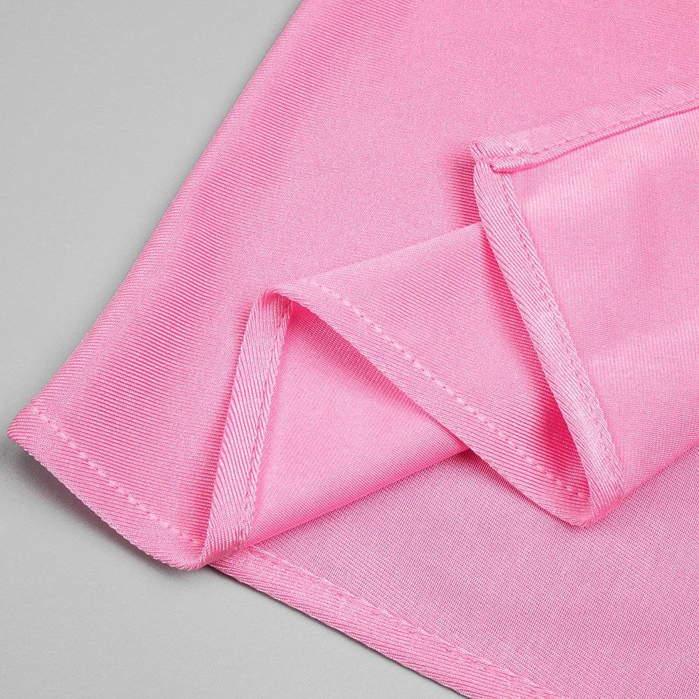 Tight Sleeveless Pink 3D Flower Backless Pleated Midi Split Dress - REBECATHELABEL