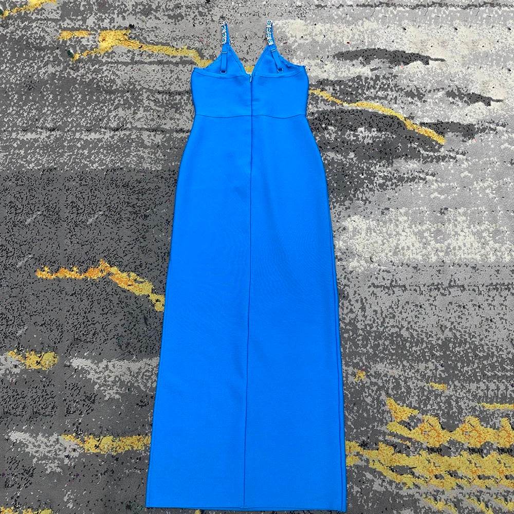 V-neck Sleeveless Luxury Diamond Tight Long Bandage Dress - REBECATHELABEL