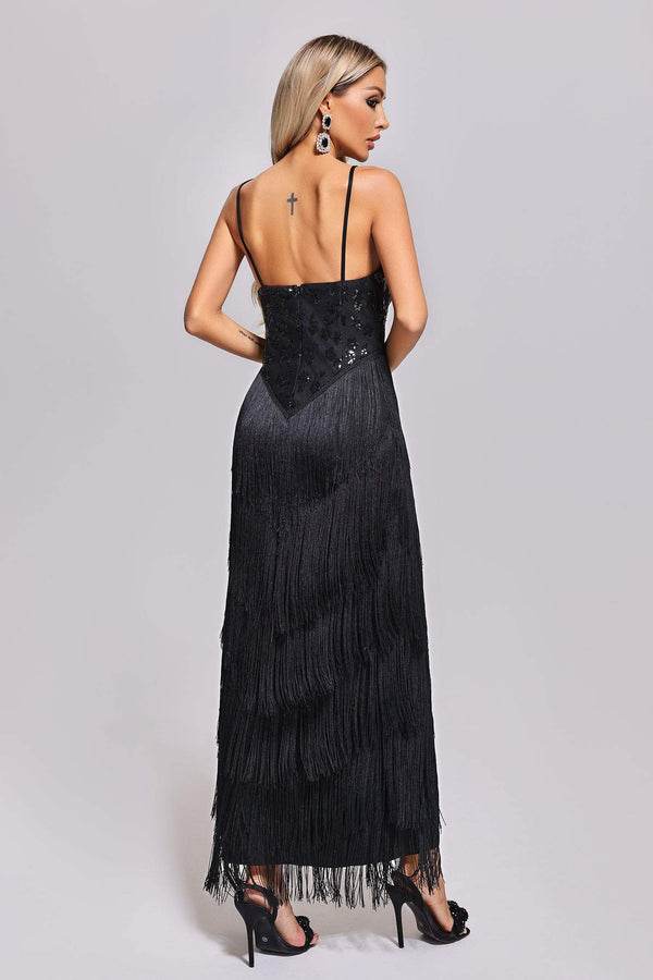 V-neck Sleeveless Slim Fitting Sequin Party Maxi Dress - REBECATHELABEL