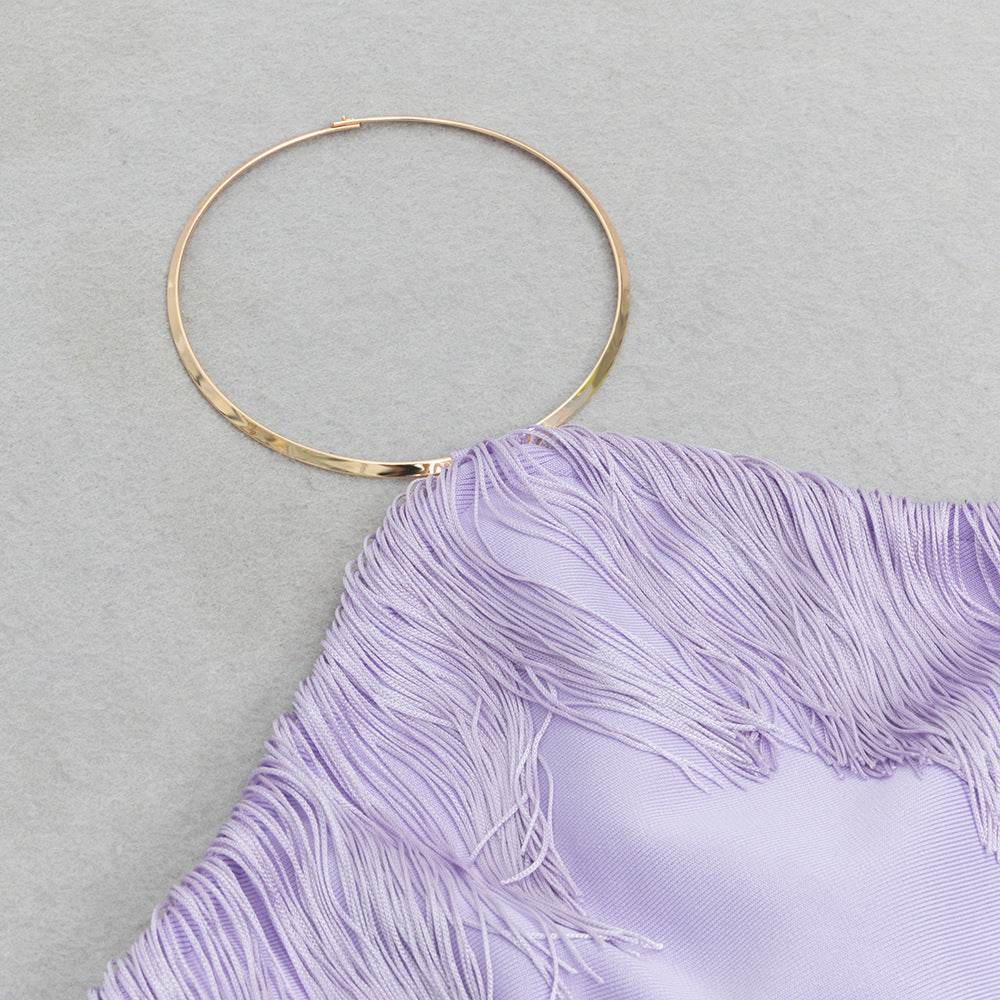 Vintage Backless Tassel Side Slit Slim Dress - REBECATHELABEL