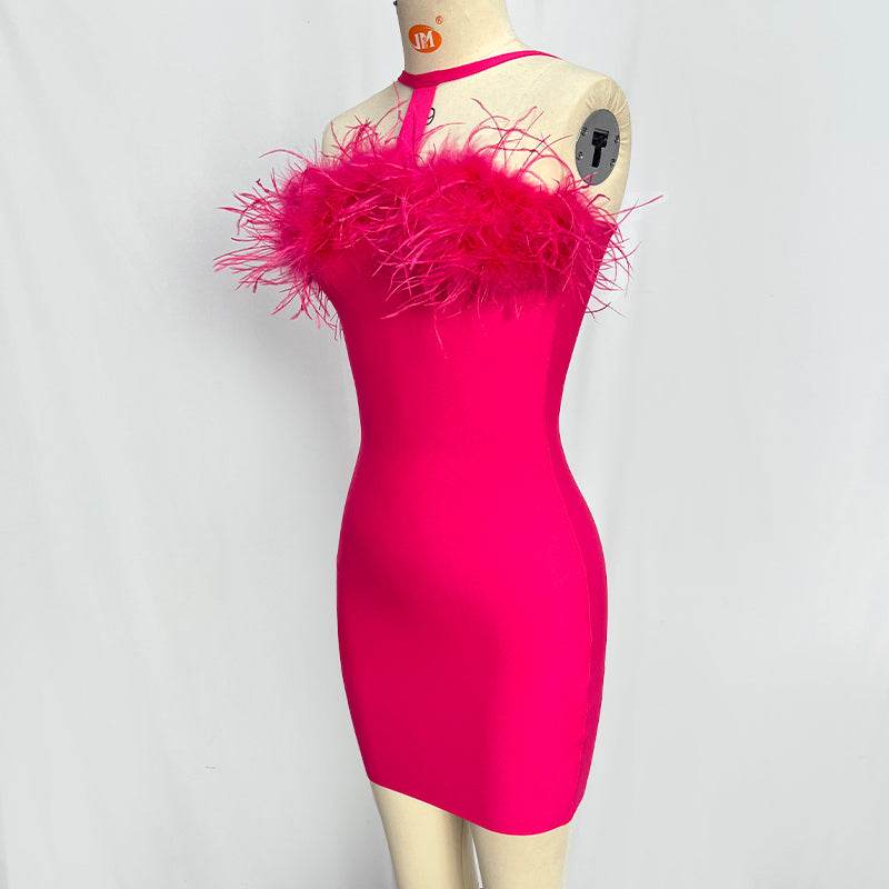 Yandy feather mini dress - REBECATHELABEL