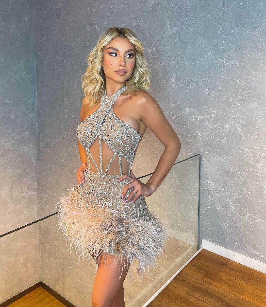 Yandy feather mini dress - REBECATHELABEL