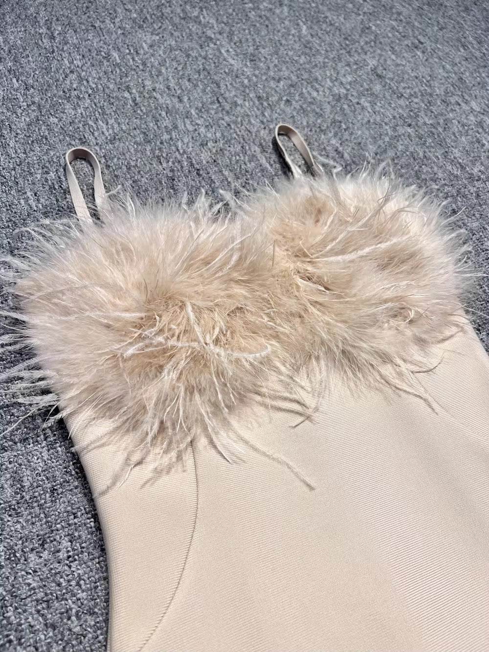 Apricot Ostrich Feathers Spaghetti Strap Backless dress - REBECATHELABEL