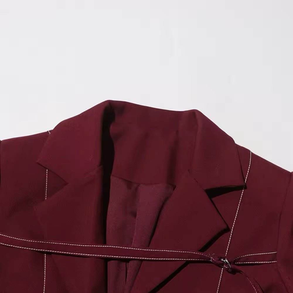 Asymmetric Lower Hem Blazer + High Waisted Lace Up Pants 2-Piece Set - REBECATHELABEL