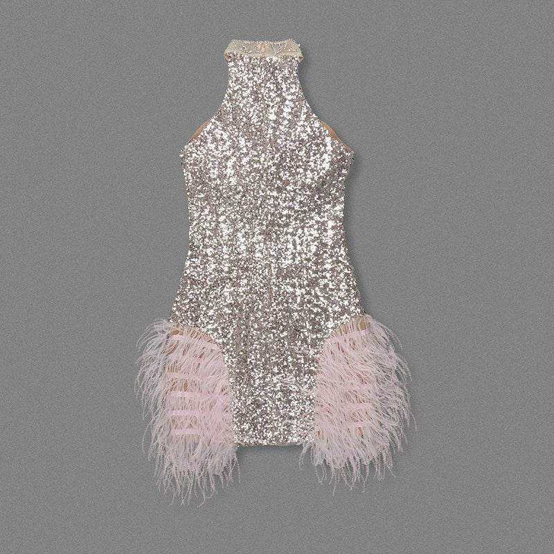 Camille feather sequin diamond dress - REBECATHELABEL