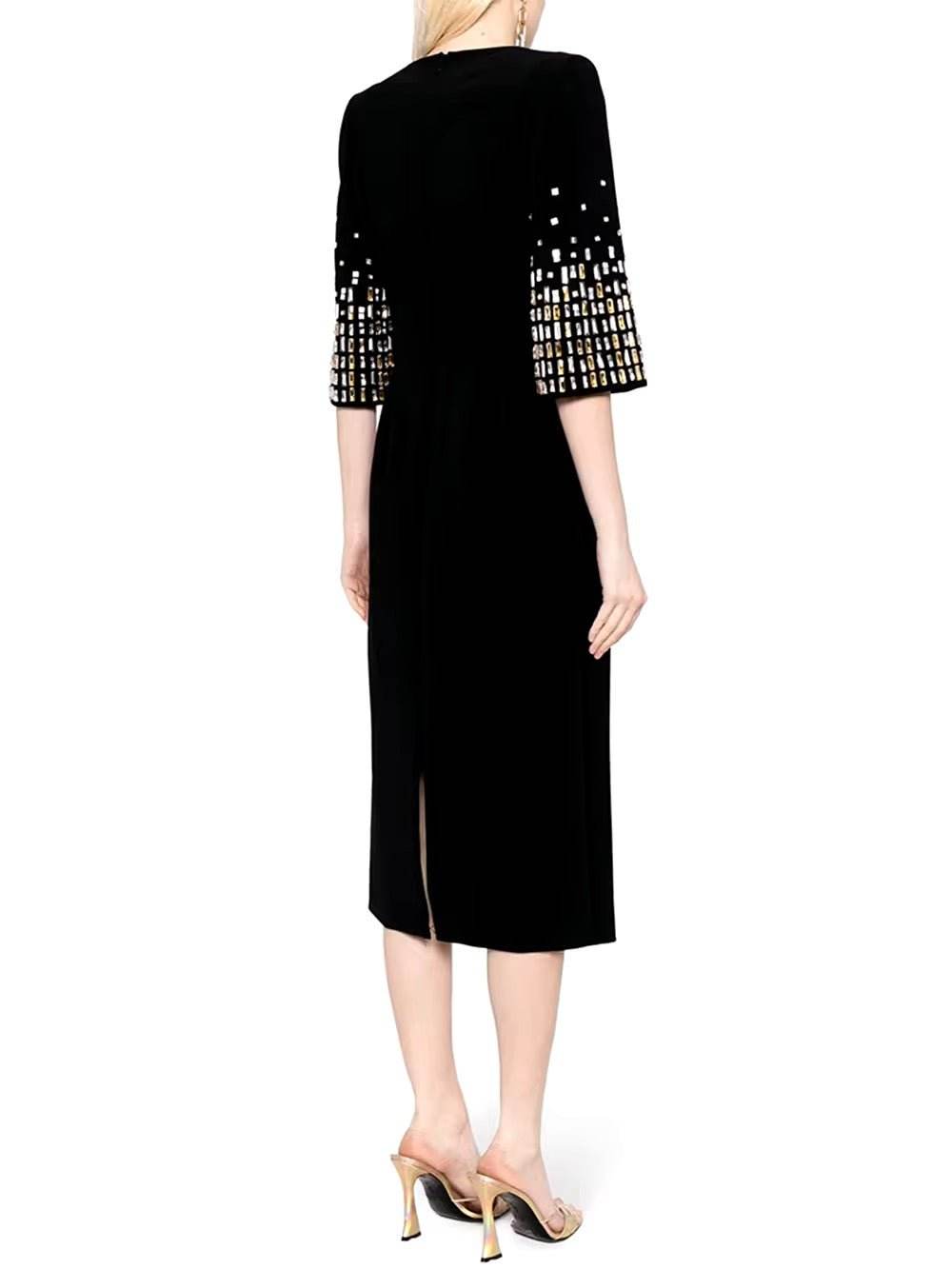 Crystal Bead Half Sleeve Luxury Cocktail Gowns Midi dress - REBECATHELABEL