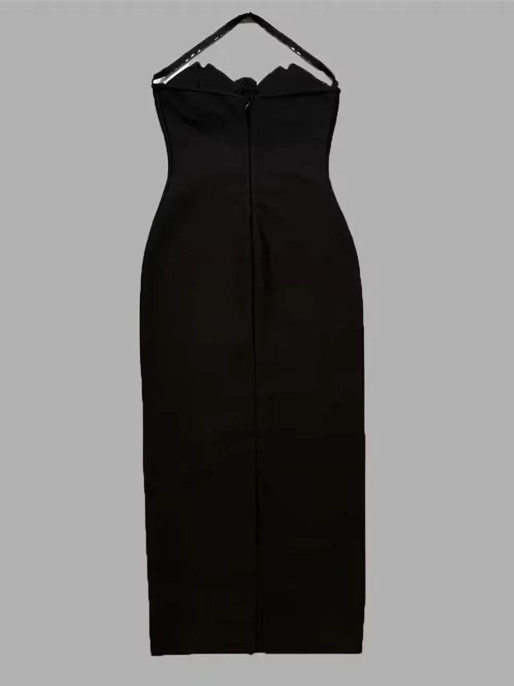 Crystal Diamond Halter Backless Design Black Sexy Maxi Bandage Dress - REBECATHELABEL
