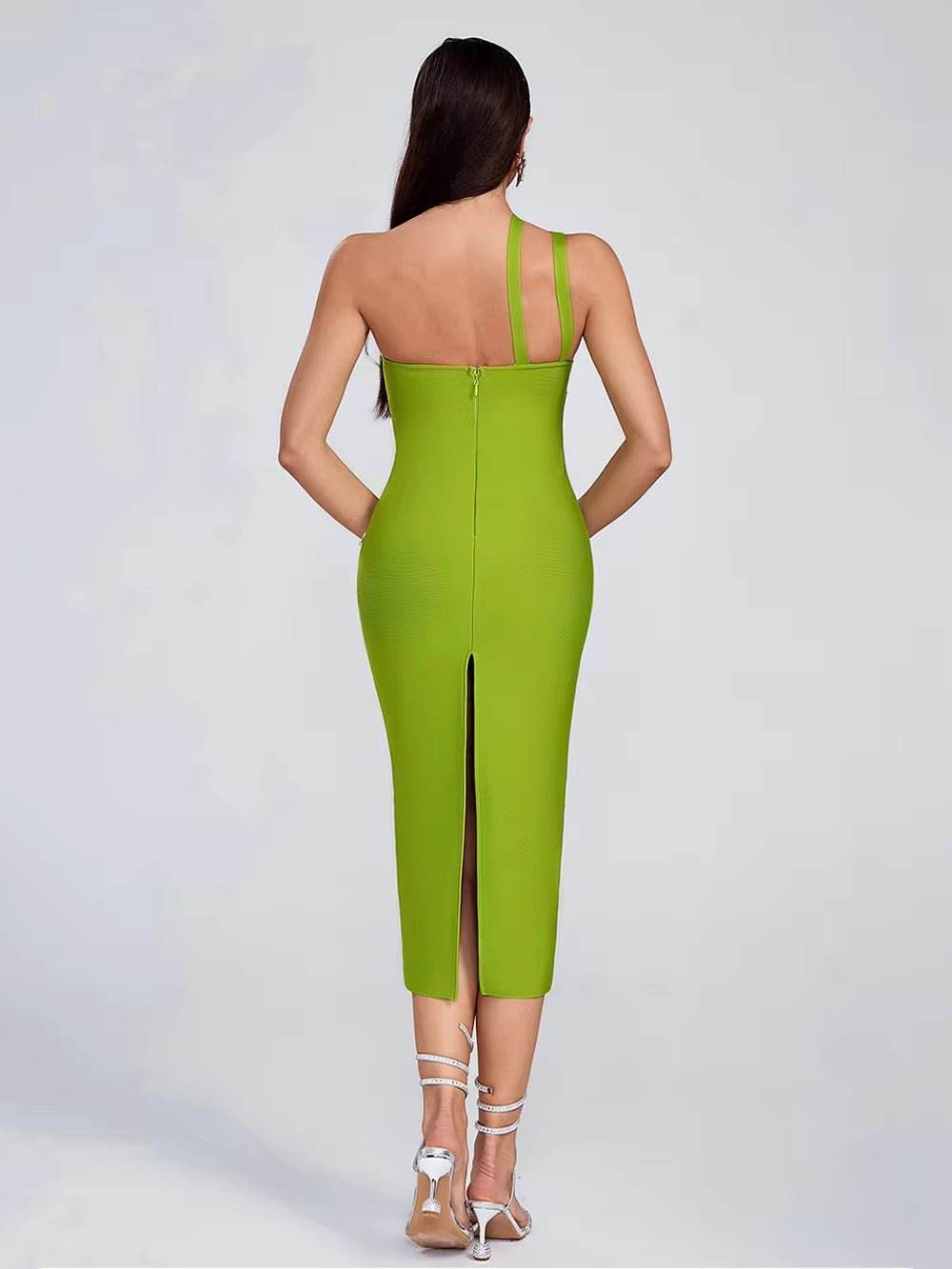 Diamond One Shoulder Diamond Midi Bandage dress - REBECATHELABEL