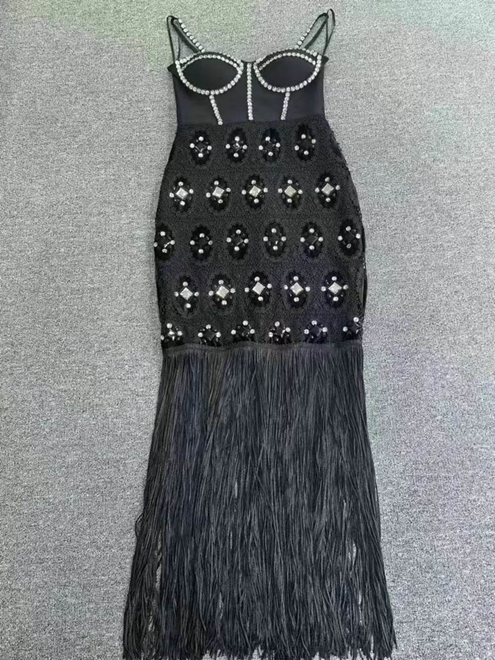 Diamond Tassel Spaghetti Strap Backless dress - REBECATHELABEL