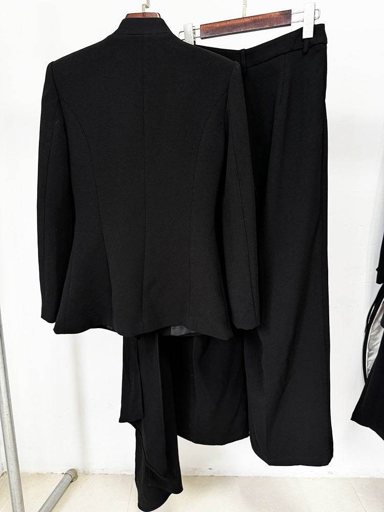 Draped V-Neck Suit +Wide Leg trousers set - REBECATHELABEL