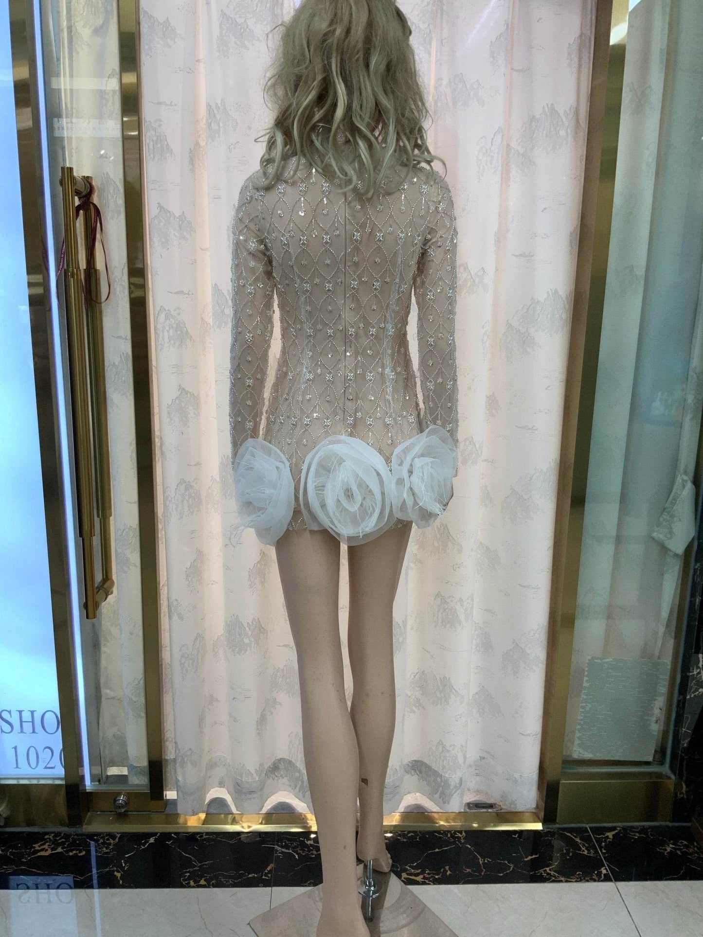 Kimmy flower pearl mini dress - REBECATHELABEL