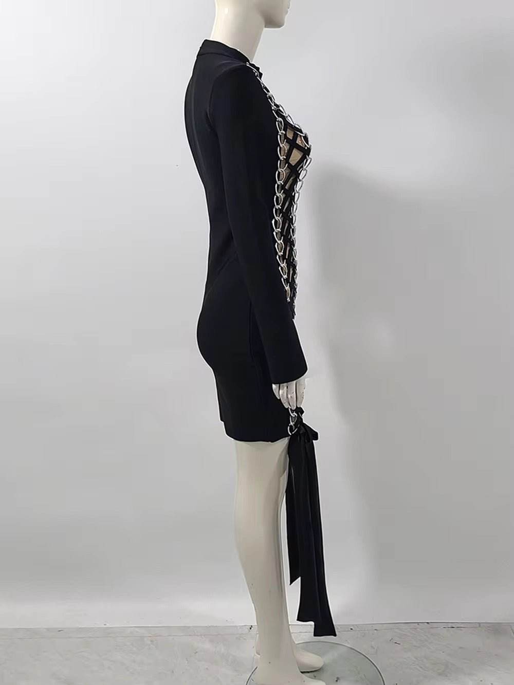 Metal Chain Lace Up Tight Mini Dress - REBECATHELABEL