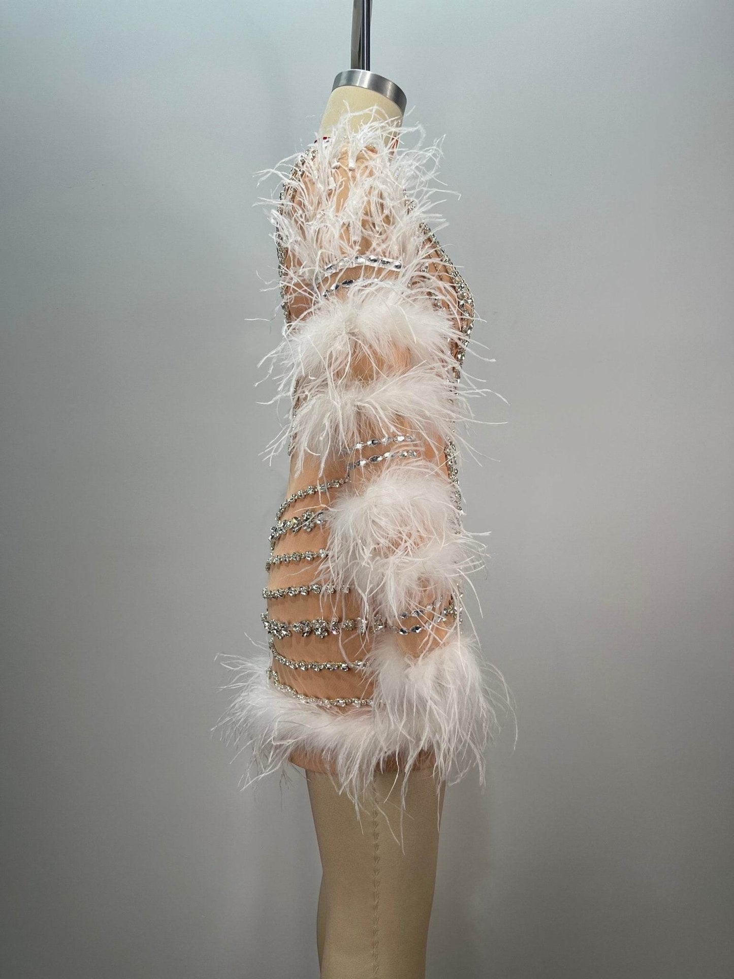 Milan feather mini rhinestone dress - REBECATHELABEL