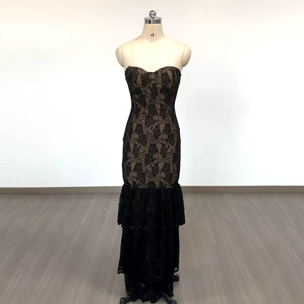 Multiple Ways To Wear Maxi Dress With Detachable Lace Edge Design - REBECATHELABEL