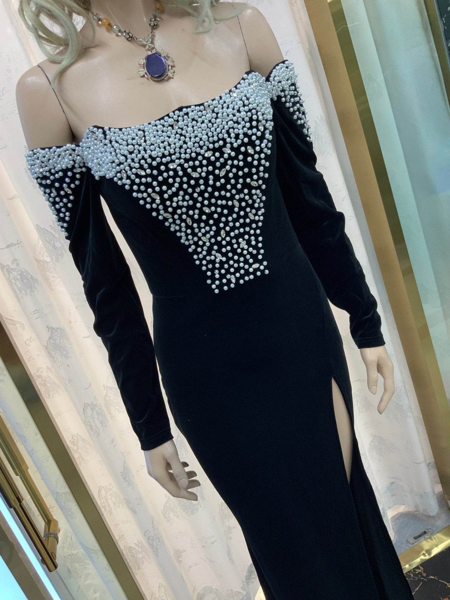 Nana pearl velvet dress - REBECATHELABEL