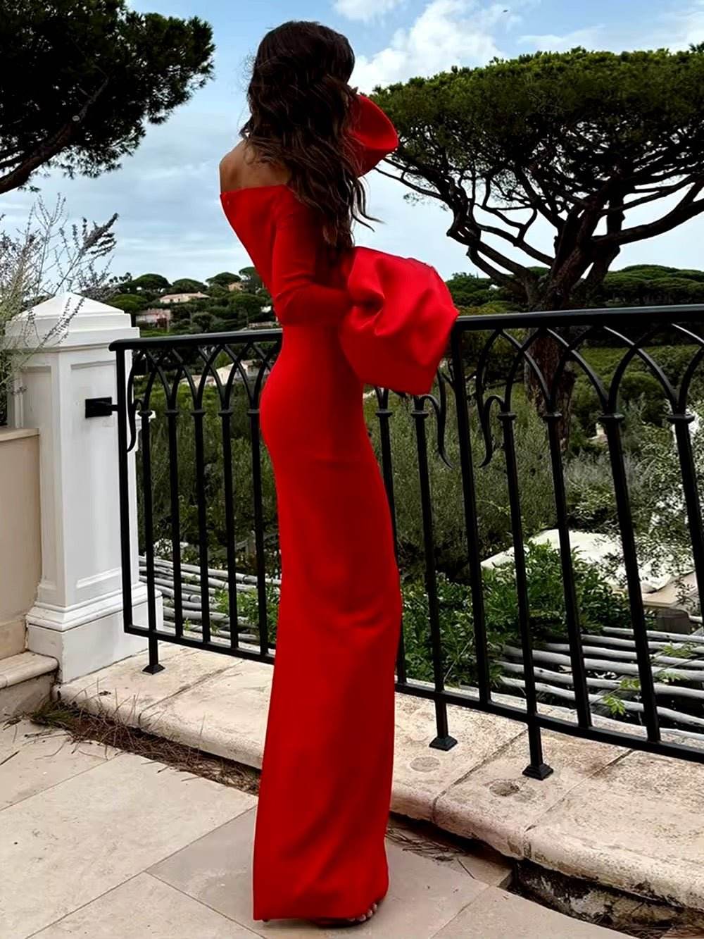 Off Shoulder Bell Sleeve Slasn Neck Bodycon Maxi Bandage Maxi Dress - REBECATHELABEL