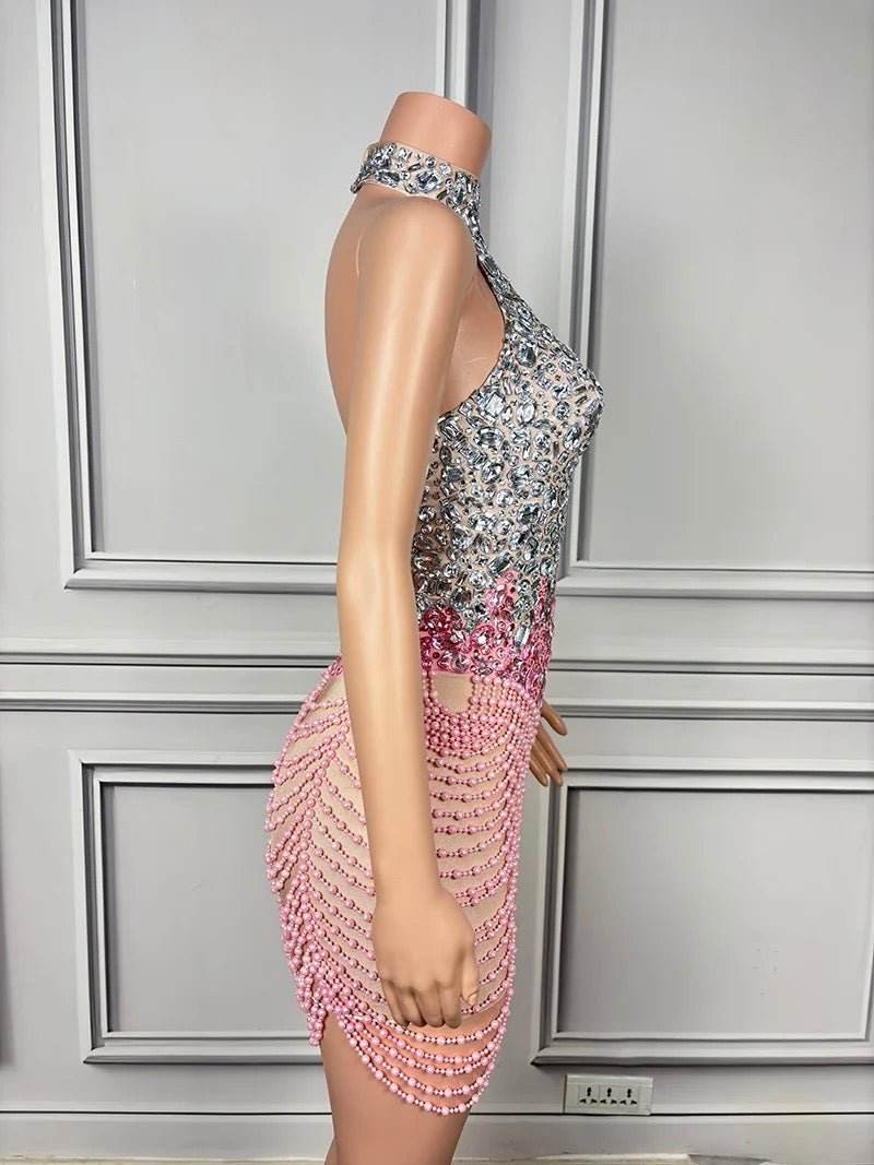 Patchwork Rhinestone Wrapped Mini Dress - REBECATHELABEL