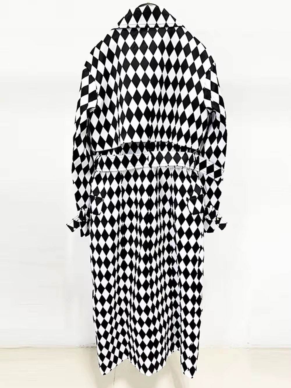 Plaid Windbreaker Streetwear Double Breasted Long Trench Coat - REBECATHELABEL