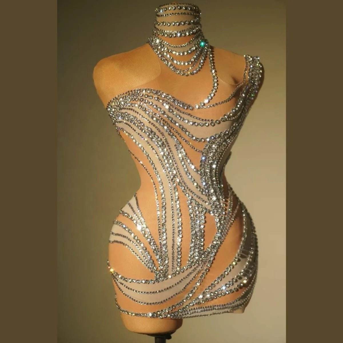 Printed Rhinestone Cutout Mini Dress - REBECATHELABEL