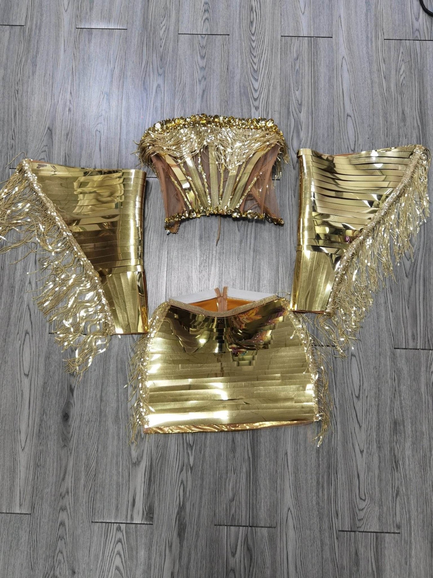 Rhinestone Fringe Metallic Mini Dress - REBECATHELABEL