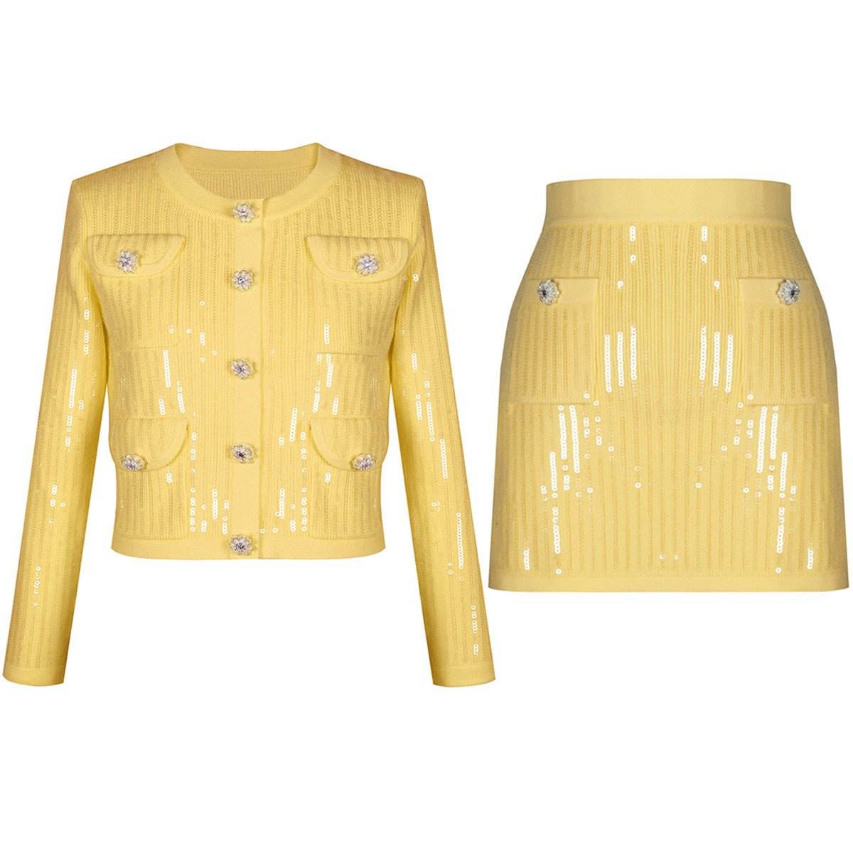 Sequ Knitted Classic Jacket Half Length Skirt Set - REBECATHELABEL