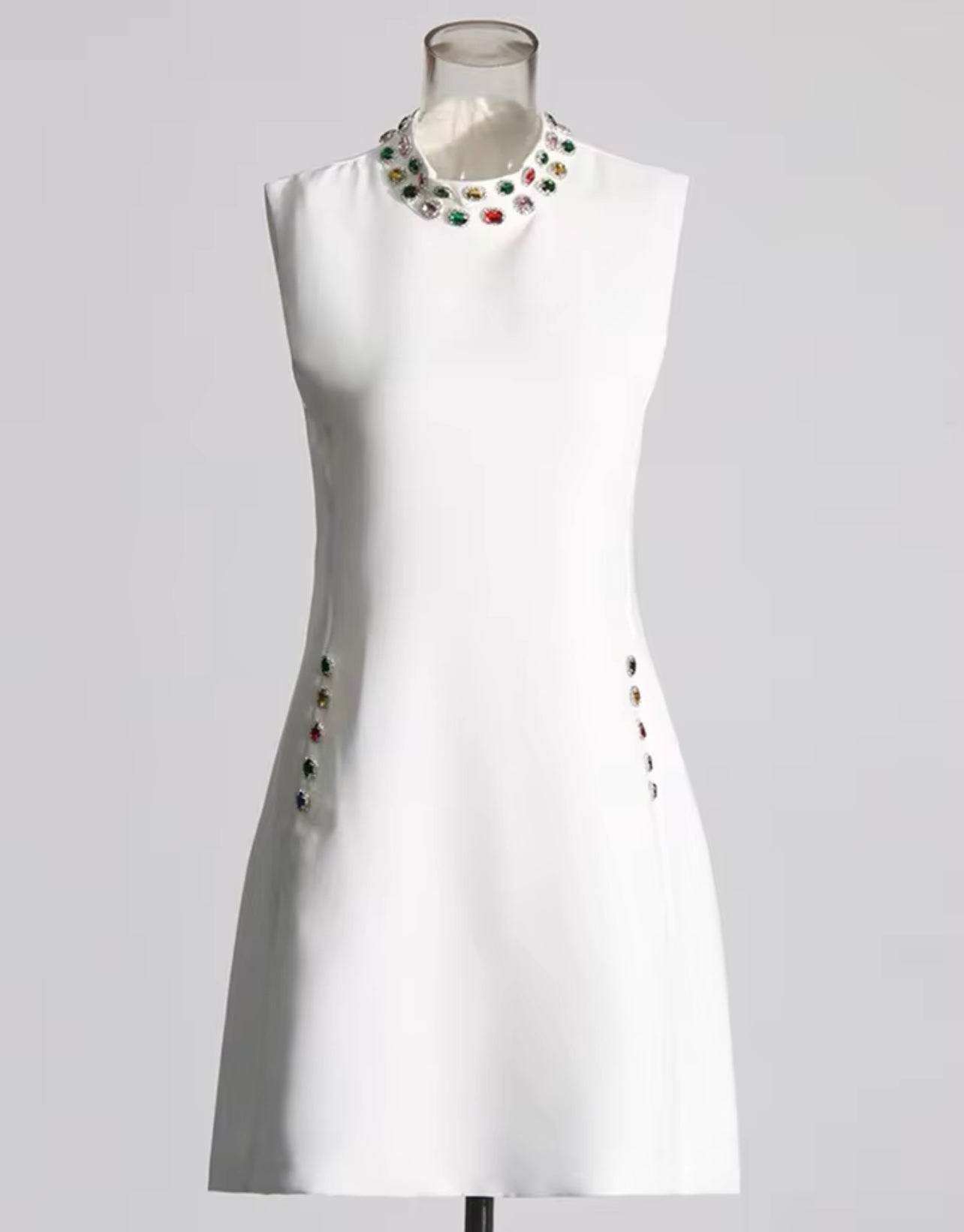 Shining white Diamond Chain Elegant Dress - REBECATHELABEL
