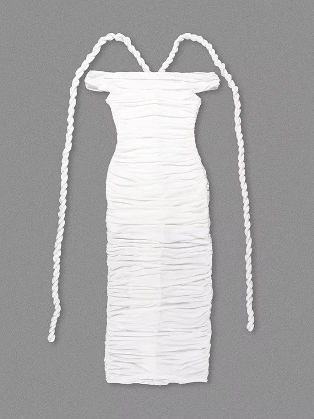 Slash Neck Braided Folds High Waist Elastic Maxi Dress - REBECATHELABEL