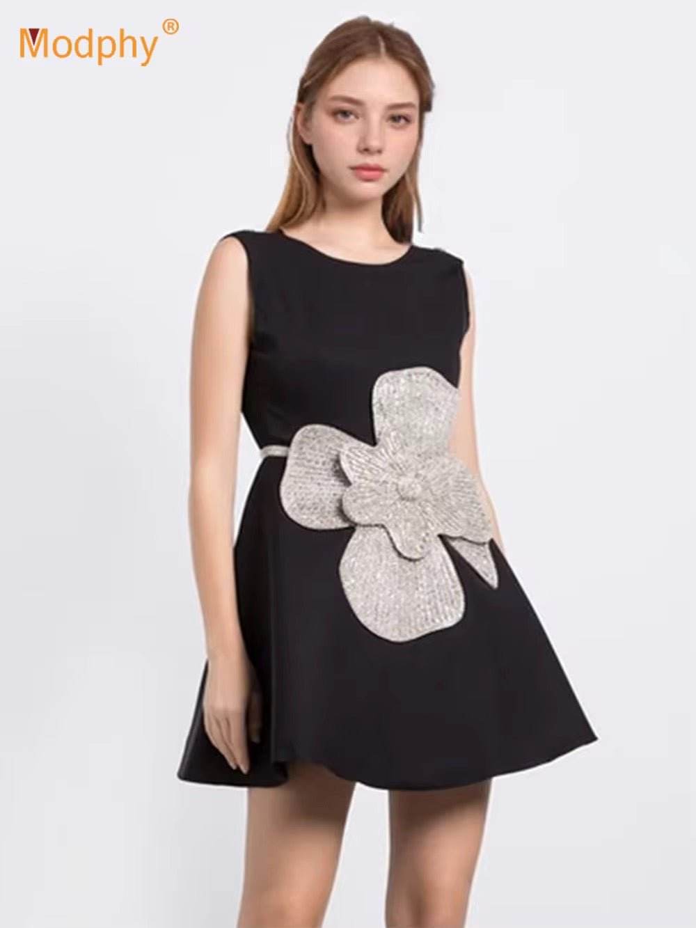 Spliced Flower Sequins Diamond Sexy Dress - REBECATHELABEL