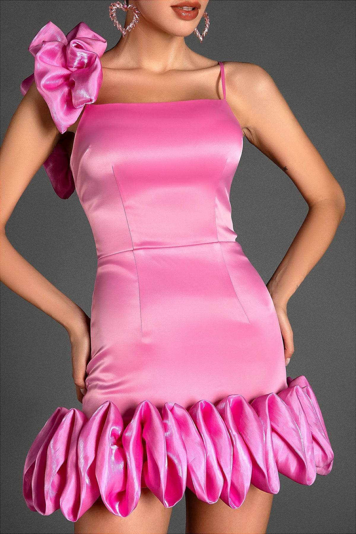 Strap Ruffle Embellished Mini Dress - REBECATHELABEL