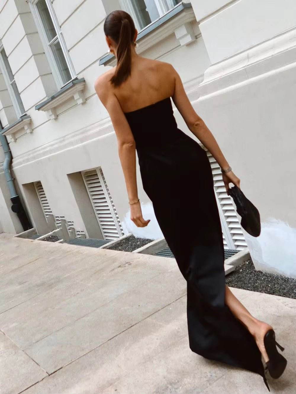 Strapless High Slit Evening Dress - REBECATHELABEL