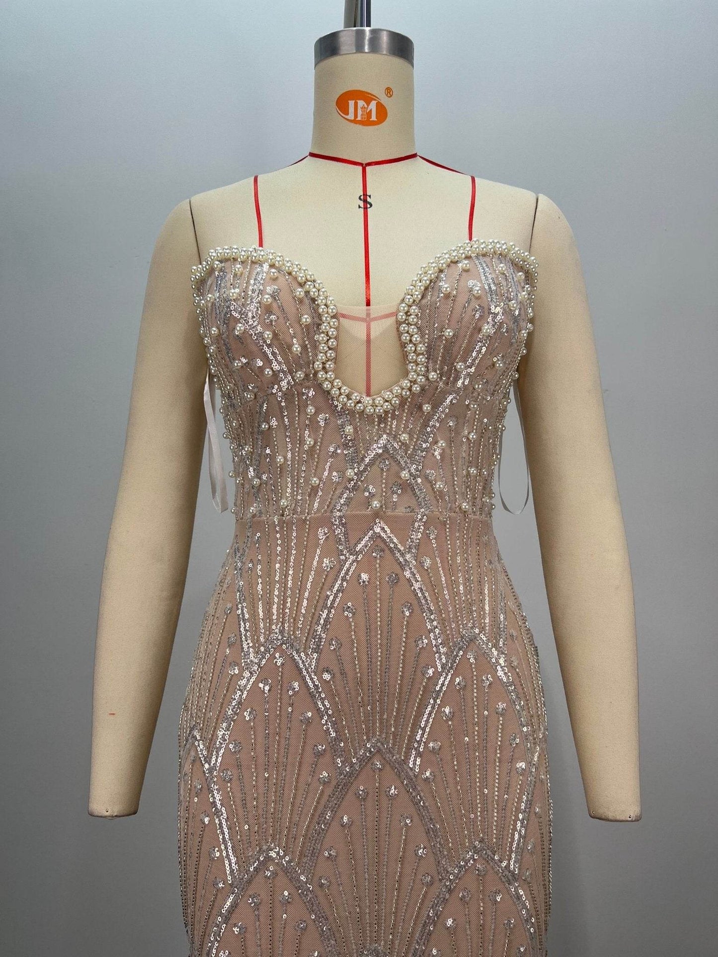 Strapless Sleeveless Sequins Maxi Bodycon Dress - REBECATHELABEL