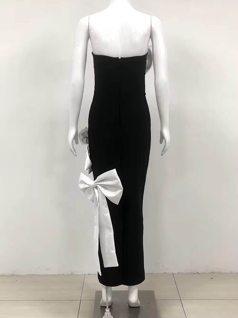 Strapless Splicing Bow Hollow out Bandage Dress - REBECATHELABEL