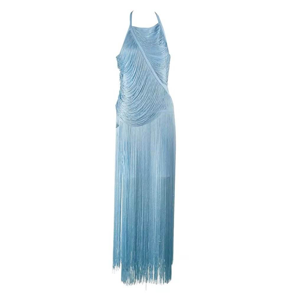 Tassel Bandage Sleeveless Fringe Bodycon Long Dress - REBECATHELABEL