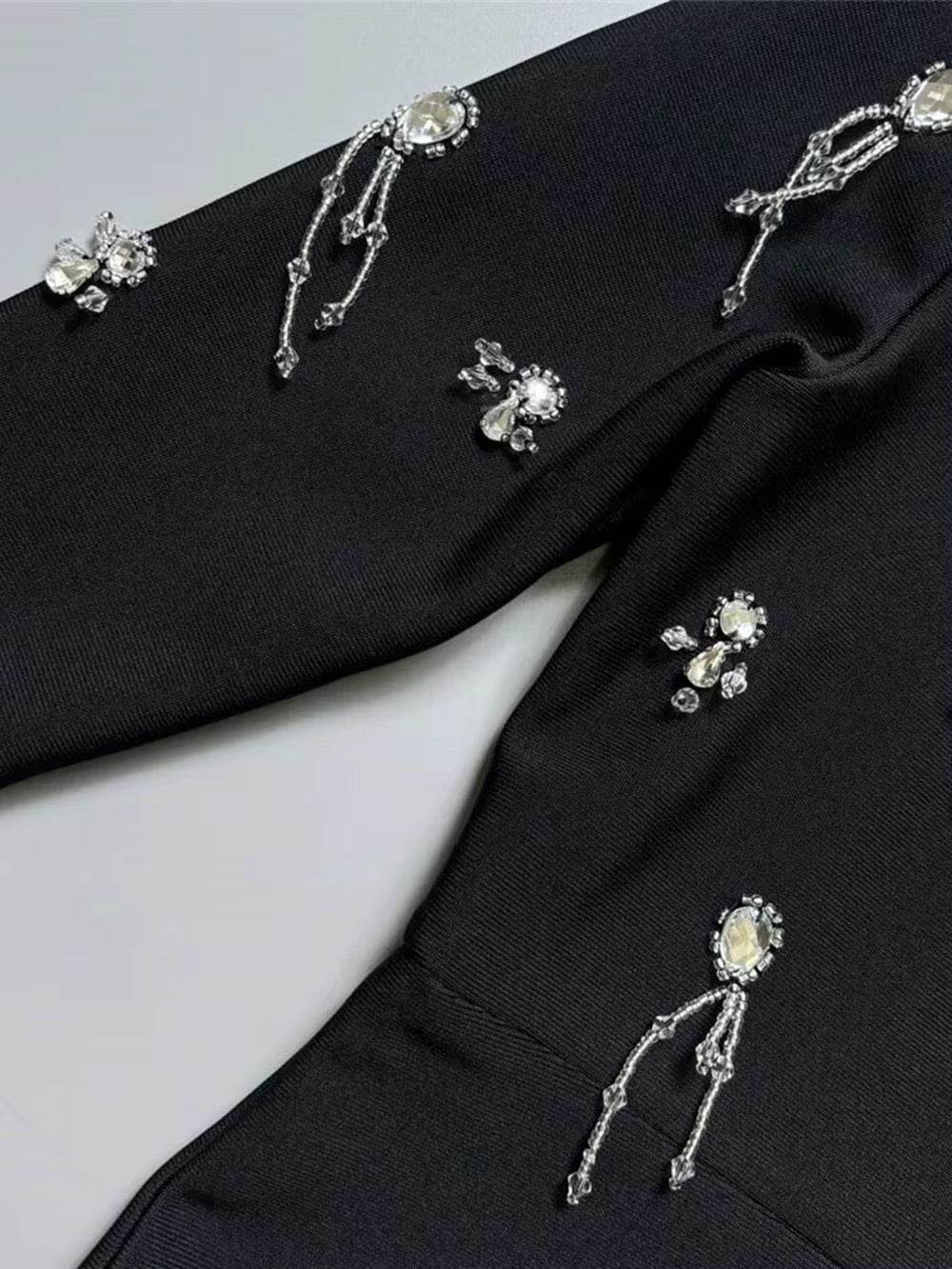 Turtleneck Beading Diamonds Bandage Jumpsuits Wide Leg Pants - REBECATHELABEL