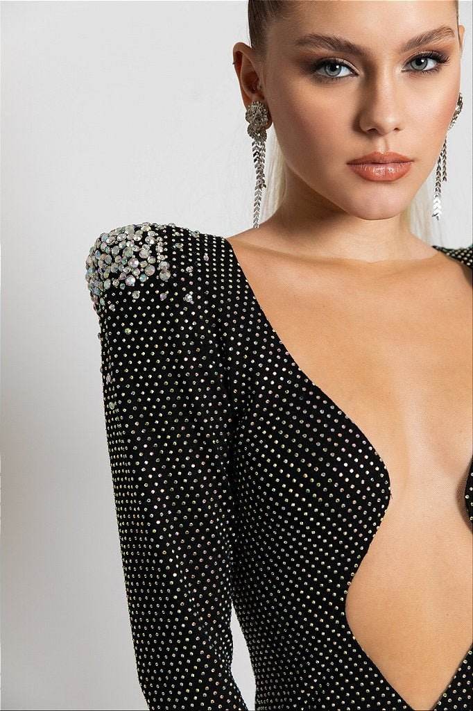 Two Ways To Wear Shiny Diamond Design Long Sleeve Bandage Dress - REBECATHELABEL