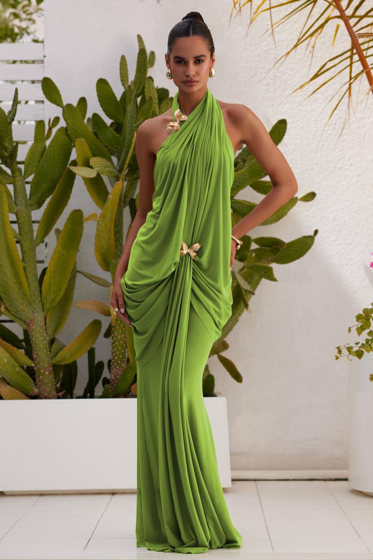 Metal Butterfly Mesh Sleeveless Maxi Dress