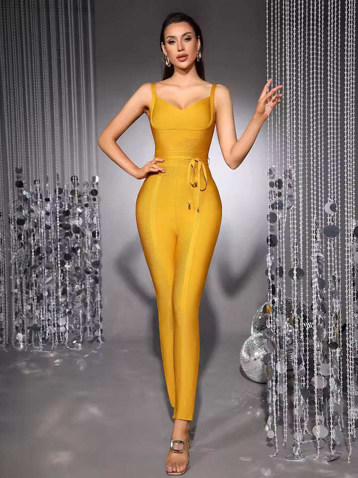 V-neck Bodycon Sexy Sleeveless Rayon Bandage Jumpsuit
